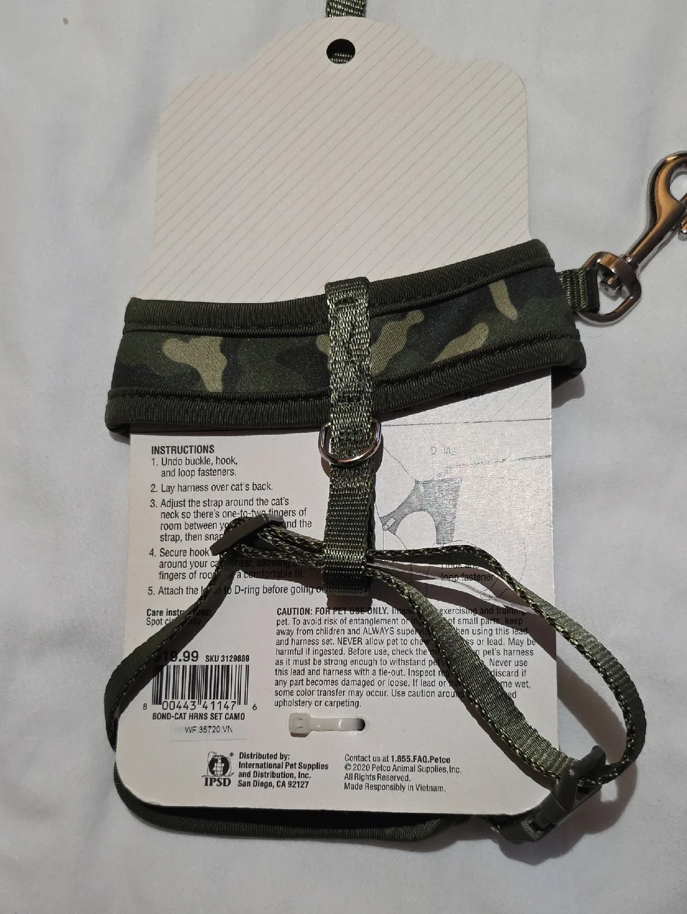 Bond & Co Olive Camo Green Cat Harness and Leash Set Neck Size 8-12 Inch